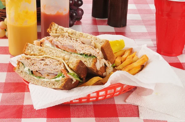 Turkey sandwich with fries — Stock Photo, Image