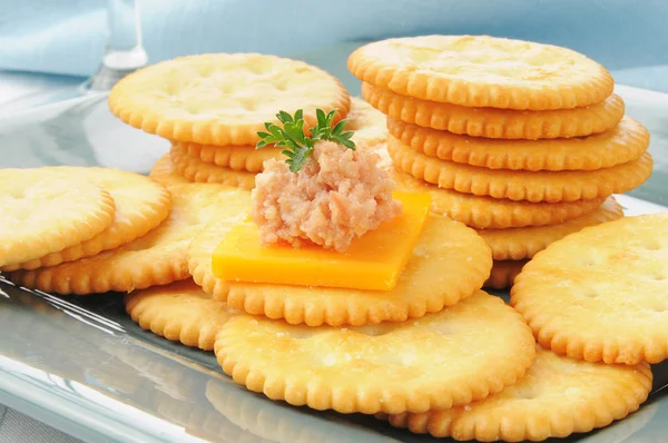 Deviled ham and cheese on a cracker — Stock Photo, Image