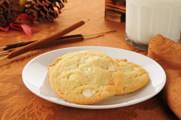 Makadámia cookie-kat, fehér csokoládé — Stock Fotó