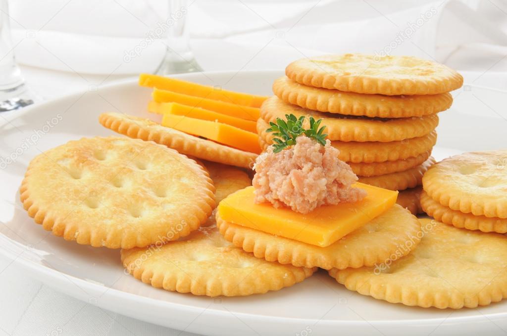Ham and cheese on crackers