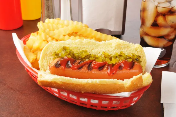 Hot dog et frites — Photo