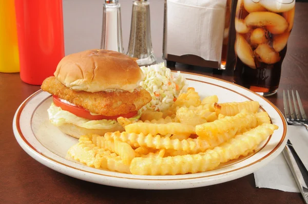 Fish sandwich with fries — Stock Photo, Image