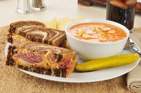 Reuben with tomato soup — Stock Photo, Image