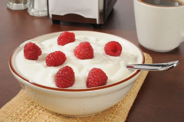 Yogurt with raspberries — Stock Photo, Image