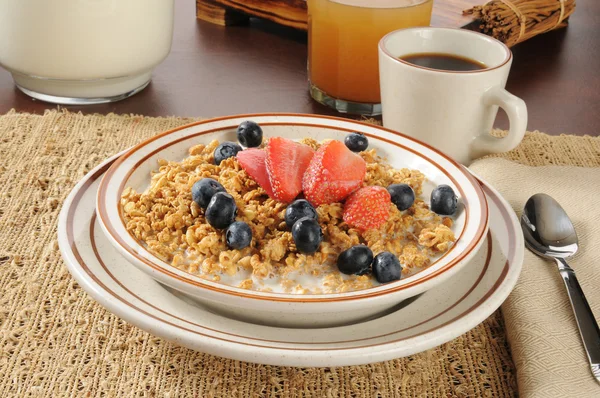 Granola with blueberries and strawberries — Stock Photo, Image
