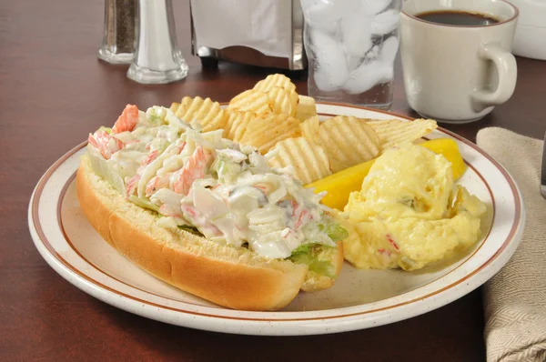 Seafood sandwich with potato salad — Stock Photo, Image