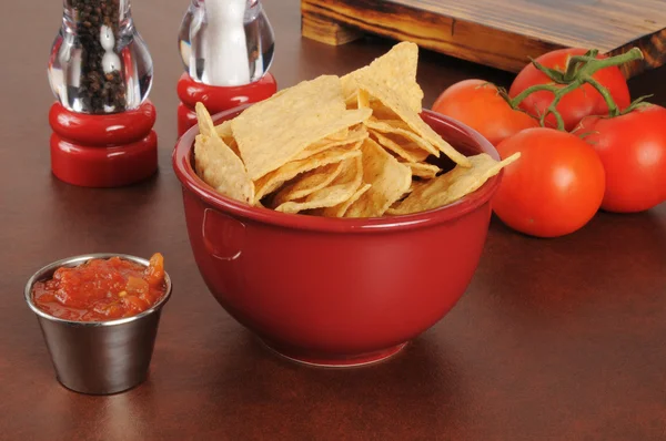 Tortillas fritas y salsa — Foto de Stock