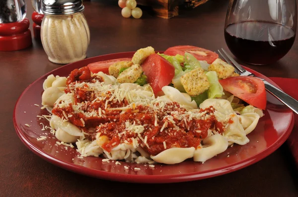 Cheese tortellini with marinara sauce — Stock Photo, Image