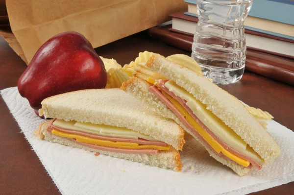 Bologna and cheese sandwich sack lunch — Stock Photo, Image