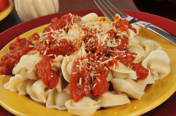 Tortellini med marinara sås närbild — Stockfoto