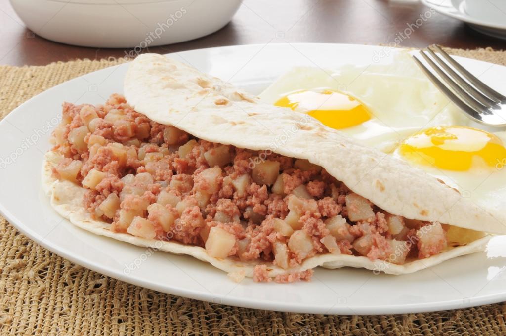 Corned beef hash breakfast burrito Stock Photo by ©MSPhotographic 32279323