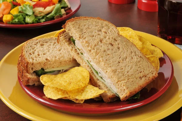 Turkey and swiss sandwich with a salad — Stock Photo, Image