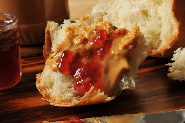 Peanut butter and Jam on homemade bread — Stock Photo, Image