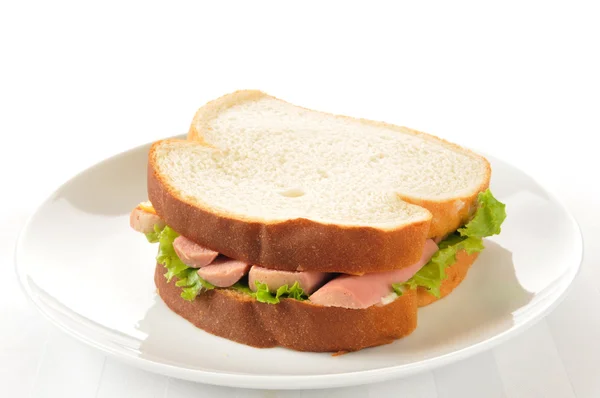 Vienna sausage sandwich on white — Stock Photo, Image