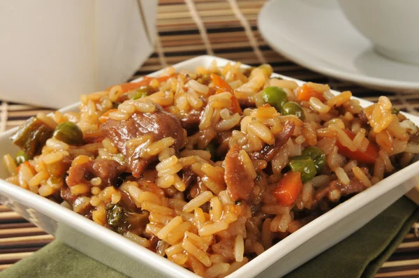 Carne pimenta bife arroz frito — Fotografia de Stock