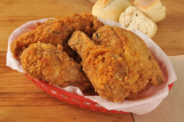 Fried chicken in a basket — Stock Photo, Image