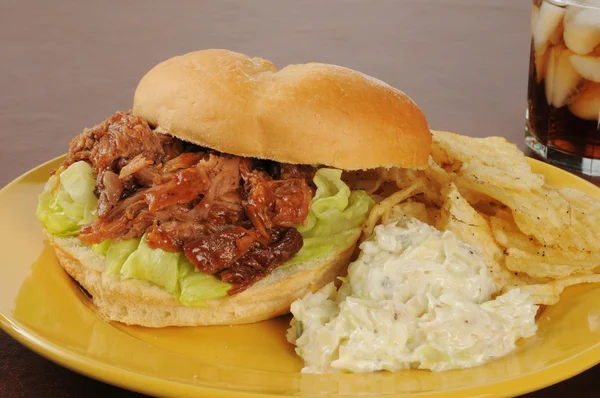 Barbecue pork sandwich with coleslaw — Stock Photo, Image