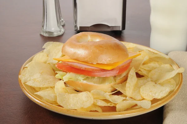 Ham sandwich on a bagel — Stock Photo, Image