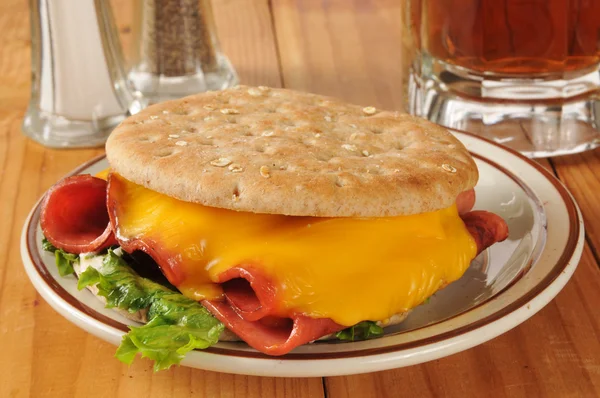 Fried bologna sandwich with root beer — Stock Photo, Image