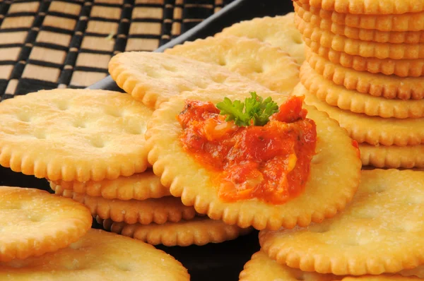 Crackers with bruschetta — Stock Photo, Image