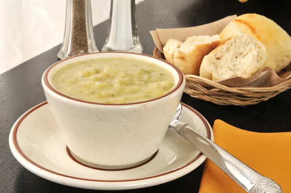 Cup of potato leek soup — Stock Photo, Image