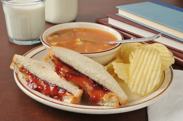 Soup and sandwich after school — Stock Photo, Image