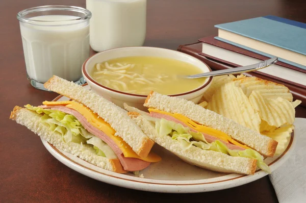 Baloney sandwich and soup — Stock Photo, Image