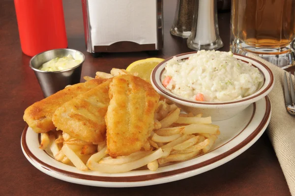 Palitos de pescado con ensalada de col — Foto de Stock