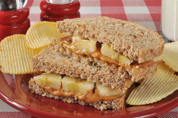 Peanut butter and banana sandwich — Stock Photo, Image