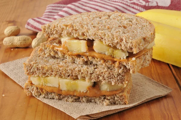 Peanut better and banana sandwich — Stock Photo, Image