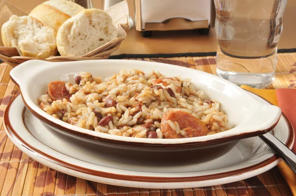 Sausage bean and rice casserole — Stock Photo, Image