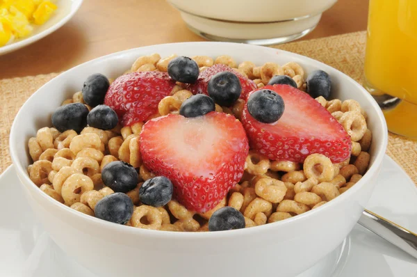 Cold cereal with strawberries and blueberries — Stock Photo, Image