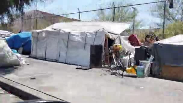 2021年9月21日 美国加利福尼亚州洛杉矶 洛杉矶人行道上一个无家可归者营地的帐篷 — 图库视频影像