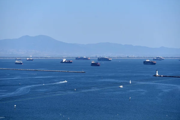 Los Angeles Usa July 2021 Backlog Container Ships Waiting Breakwater Royalty Free Stock Images