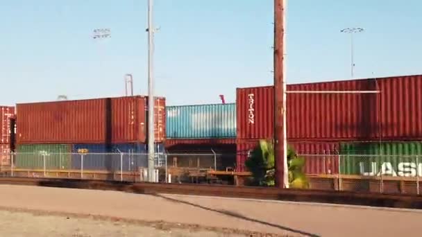 Los Angeles Usa Oktober 2021 Spoorwegen Lopen Langs Containers Spoorwagons — Stockvideo