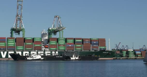 Los Angeles Usa Oktober 2021 Een Schip Passeert Stapels Containers — Stockvideo
