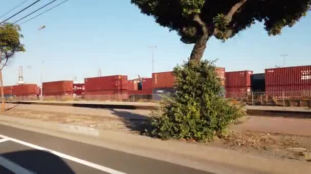 Los Angeles Usa Oktober 2021 Scheepvaartcontainers Spoorwagons Wachten Scheepswerven Haven — Stockvideo