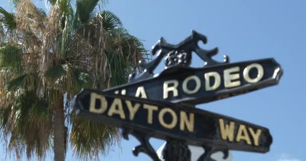 Wegwijzer Markering Van Beroemde Rodeo Drive Beverly Hills — Stockvideo