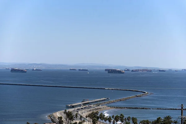 Los Angeles Usa October 2021 Cargo Container Ships Waiting Breakwater — Stock Photo, Image