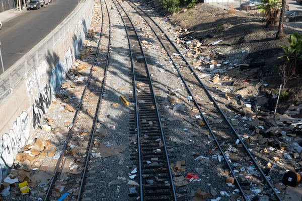 Los Angeles Eua Novembro 2021 Montanhas Lixo Longo Linha Ferroviária — Fotografia de Stock