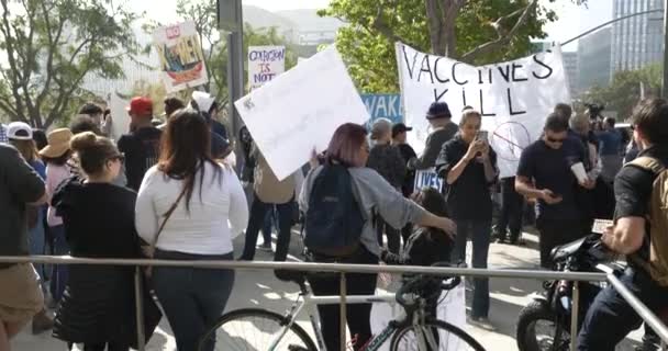 Los Angeles Usa November 2021 Demonstranten Bij Vaccinatie Mandaatbijeenkomst Grand — Stockvideo