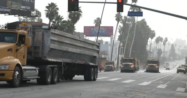 Los Angeles Usa November 2021 Street Sweepers Truck Move Sunset — Stock Video