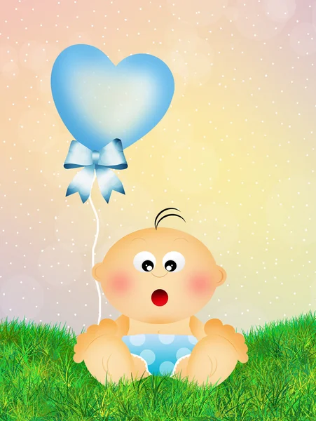 Baby mit Herzballons — Stockfoto