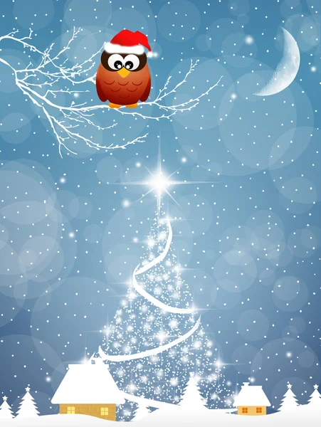 Owl with Christmas hat — Stock Photo, Image