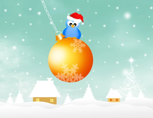 Bird on Christmas ball — Stock Photo, Image