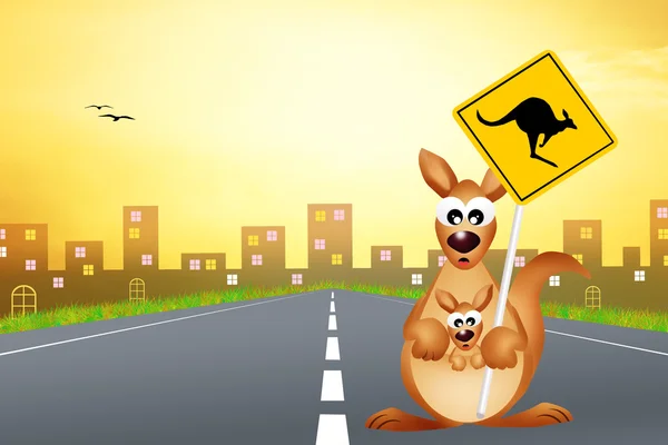 Kangaroo underteckna försiktighet — Stockfoto
