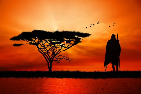 Masai ao pôr do sol — Fotografia de Stock