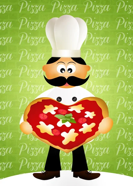 Šéfkuchař s srdce pizza — Stock fotografie