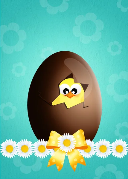 Chick in the chocolate egg — Stock Photo, Image