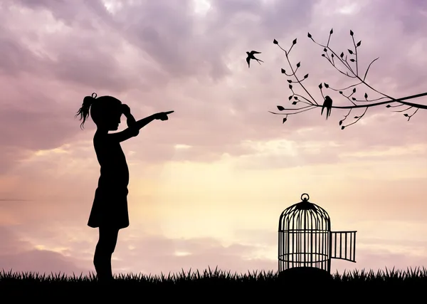 Girl with bird cage — Stock Photo, Image